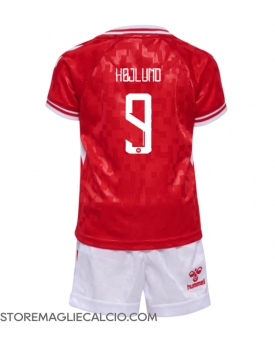 Danimarca Rasmus Hojlund #9 Maglia Gara Casa Repliche Europei 2024 Bambino